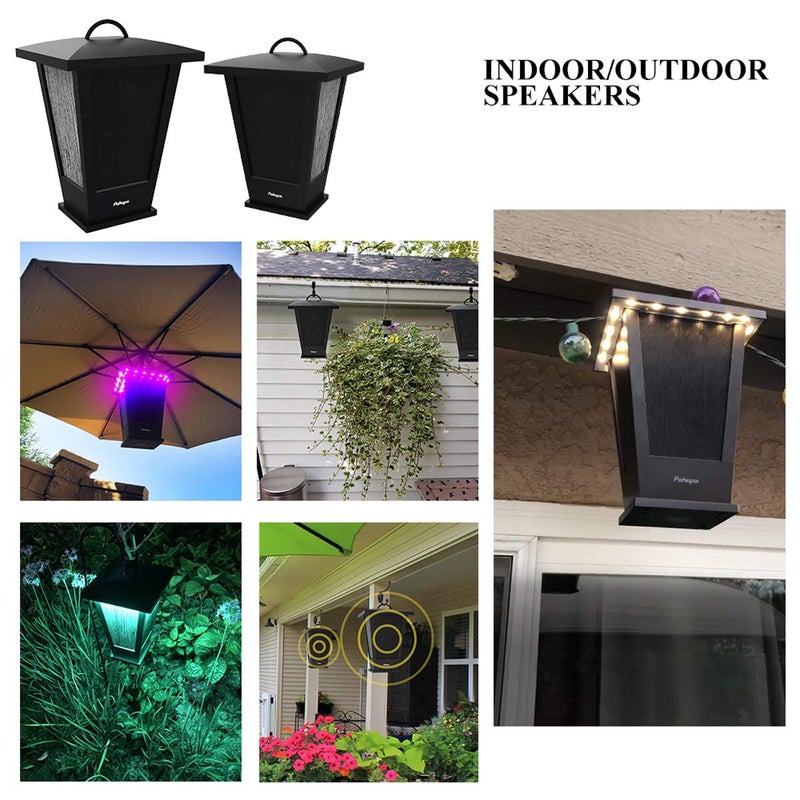 pohopa Bluetooth Speakers Waterproof, 2 Packs True Wireless Stereo Sound 20W Dual Pairing Lantern Outdoor Speakers with 20 Piece Sound Responsive LED Color Lights, Richer Bass, Black - Image 3